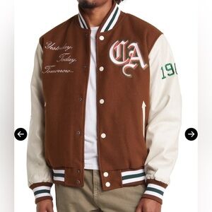 Pacsun Los Angeles Paradise Varsity Jacket Size Small Sport Cream & Brown LA